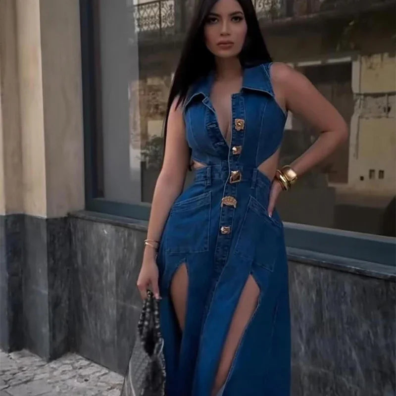 Denim Maxi Party Dress