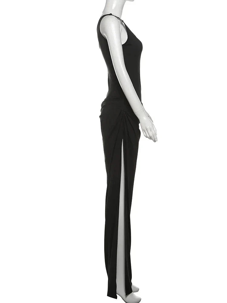 Irregular Hollow Split One Shoulder Party Dress