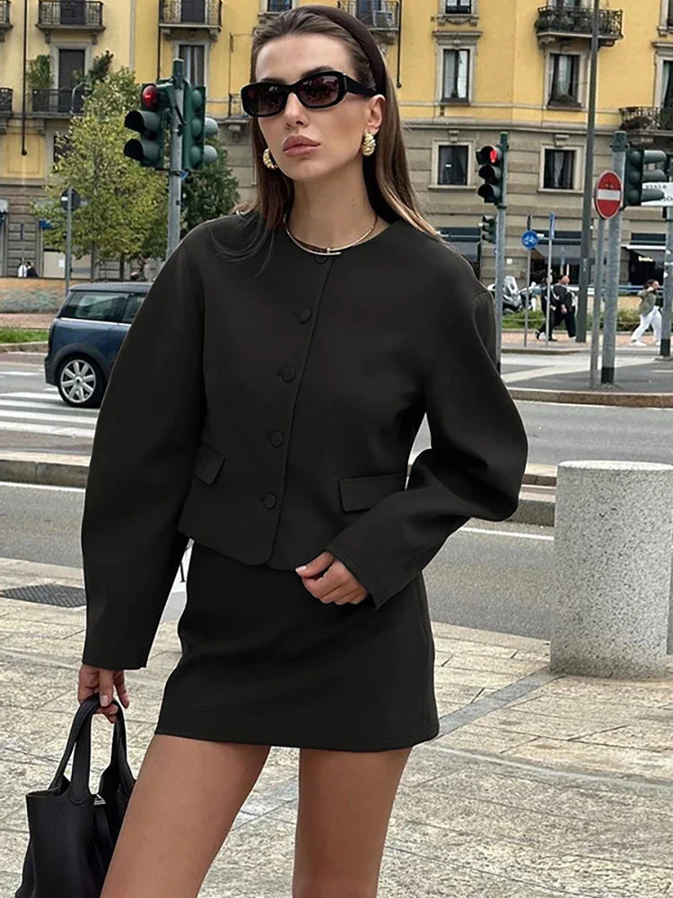 Round Neck Long Sleeve Jacket Suit Mini Dress