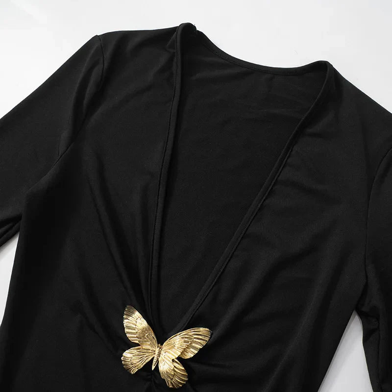 Black Fishtail Dramatic Butterfly Party Dress