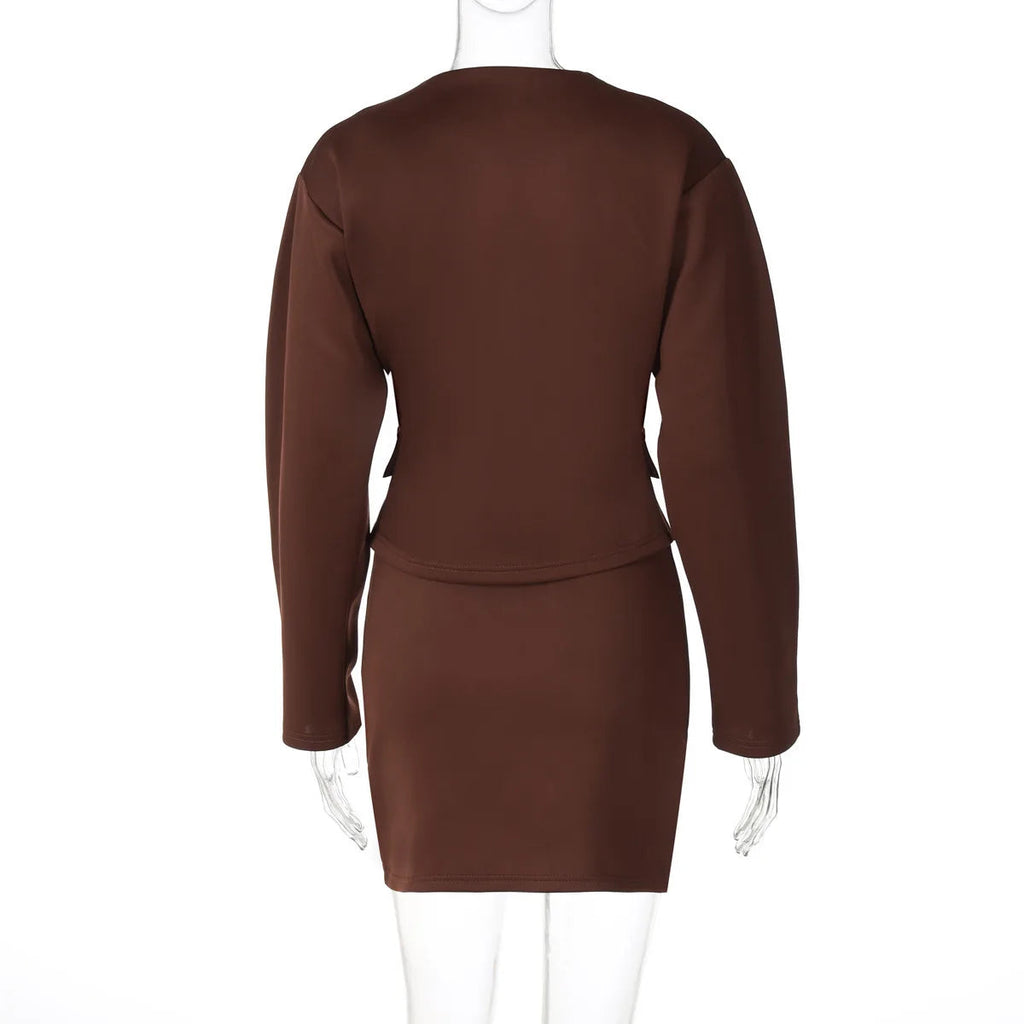 Round Neck Long Sleeve Jacket Suit Mini Dress