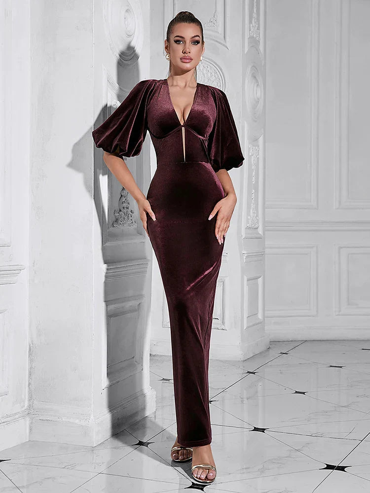 Backless Puff Lantern Sleeve Maxi Party Dress