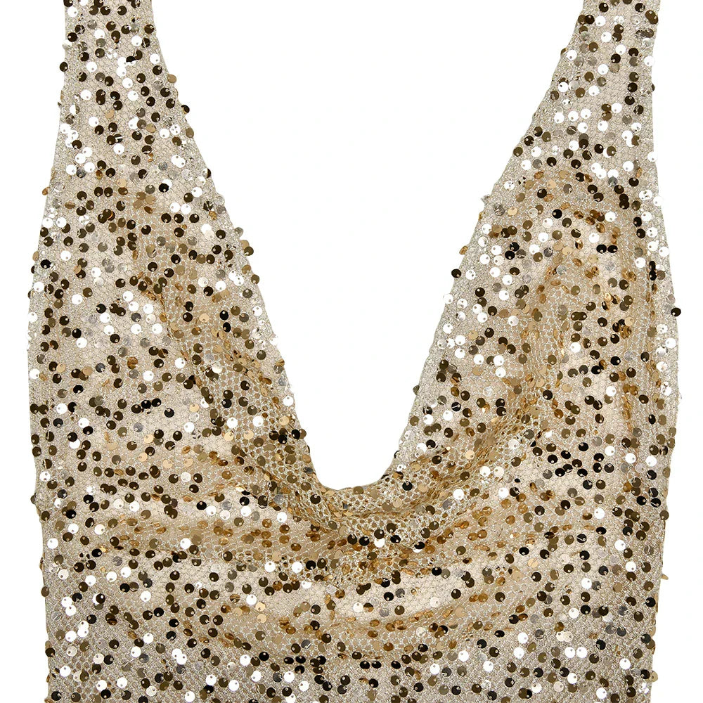 Open Back Sequins Halter Maxi Dress