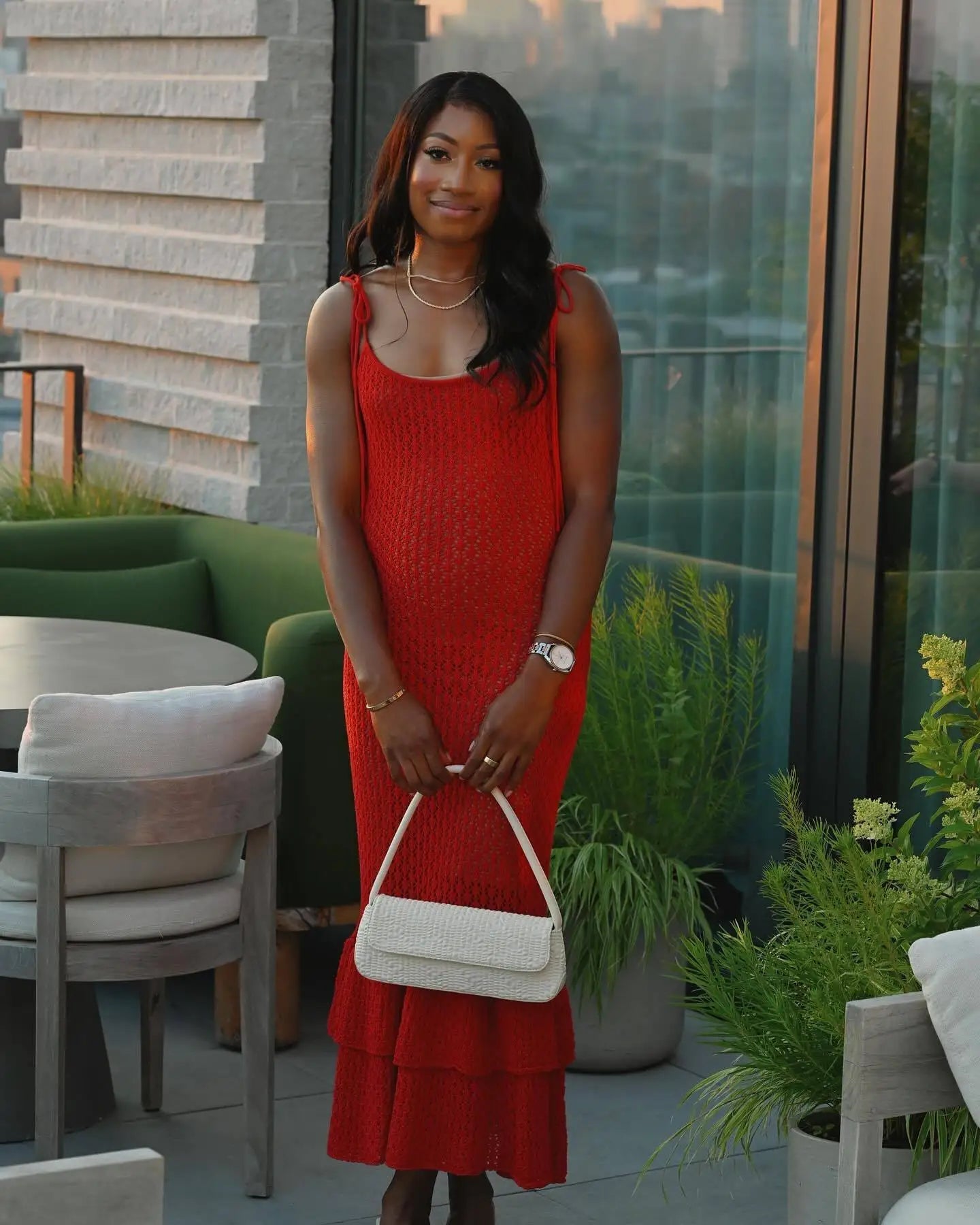 Crochet Ruffle Trim Maxi Dress
