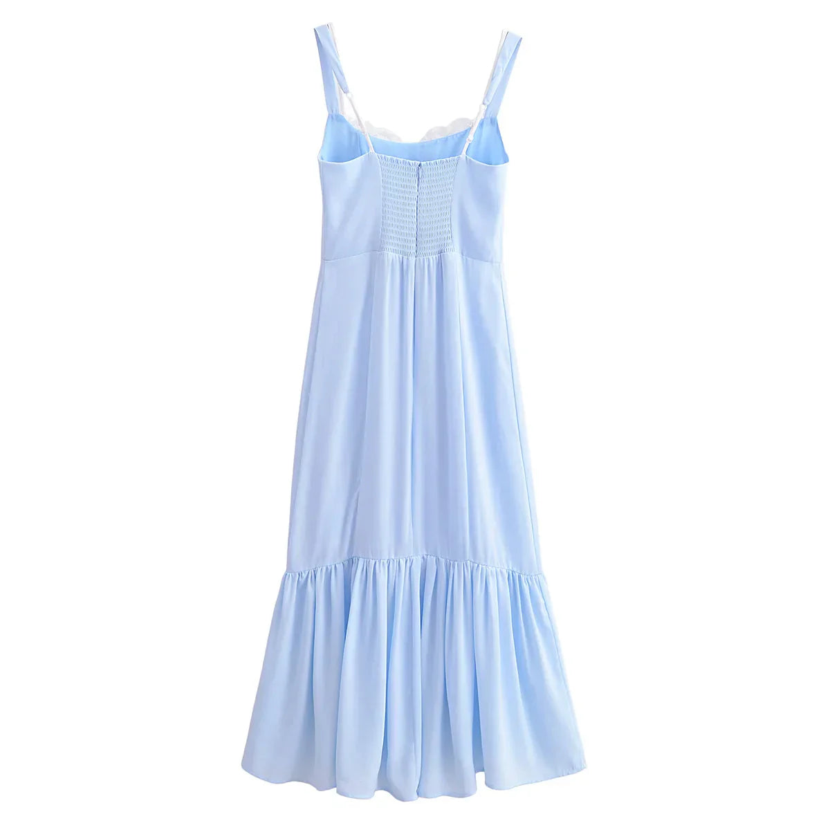 Light Blue Spliced Ruffle Hem Midi Dress