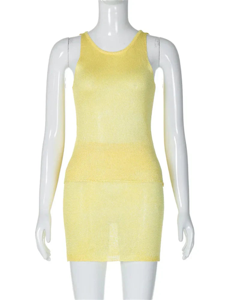 Solid Knit Two Piece Chic Mini Dress