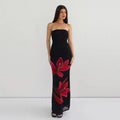 Black Tube Flower Back Tie Maxi Dress