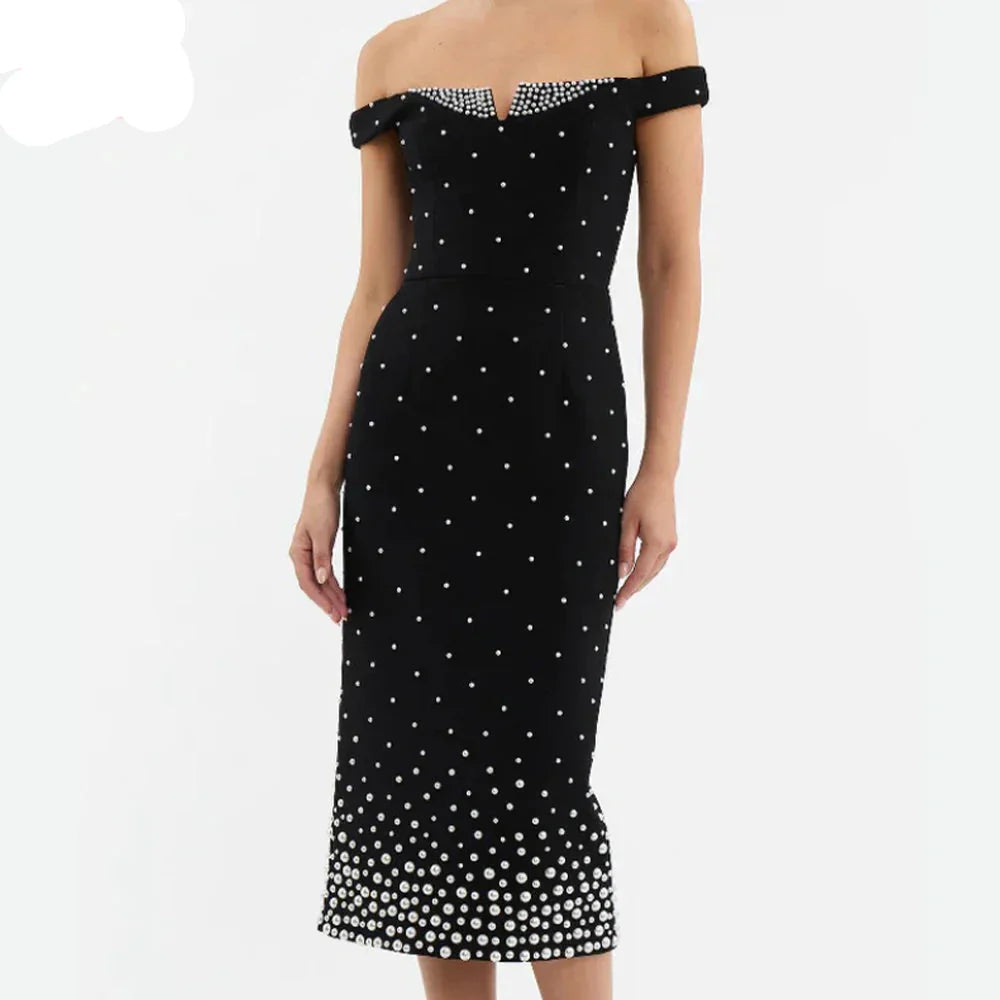 Pearl One Shoulder Elegant Party Dress