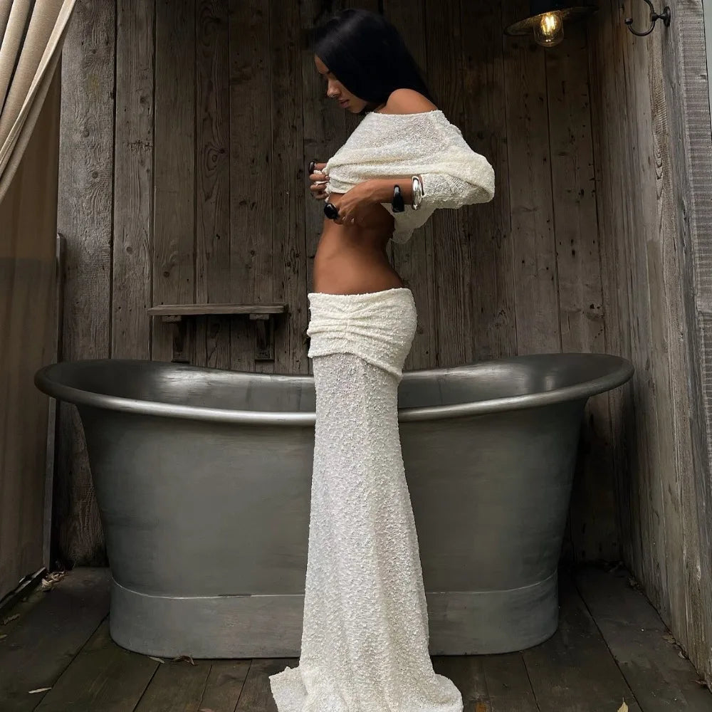 Knit Long Sleeve Top and Maxi Skirt Set