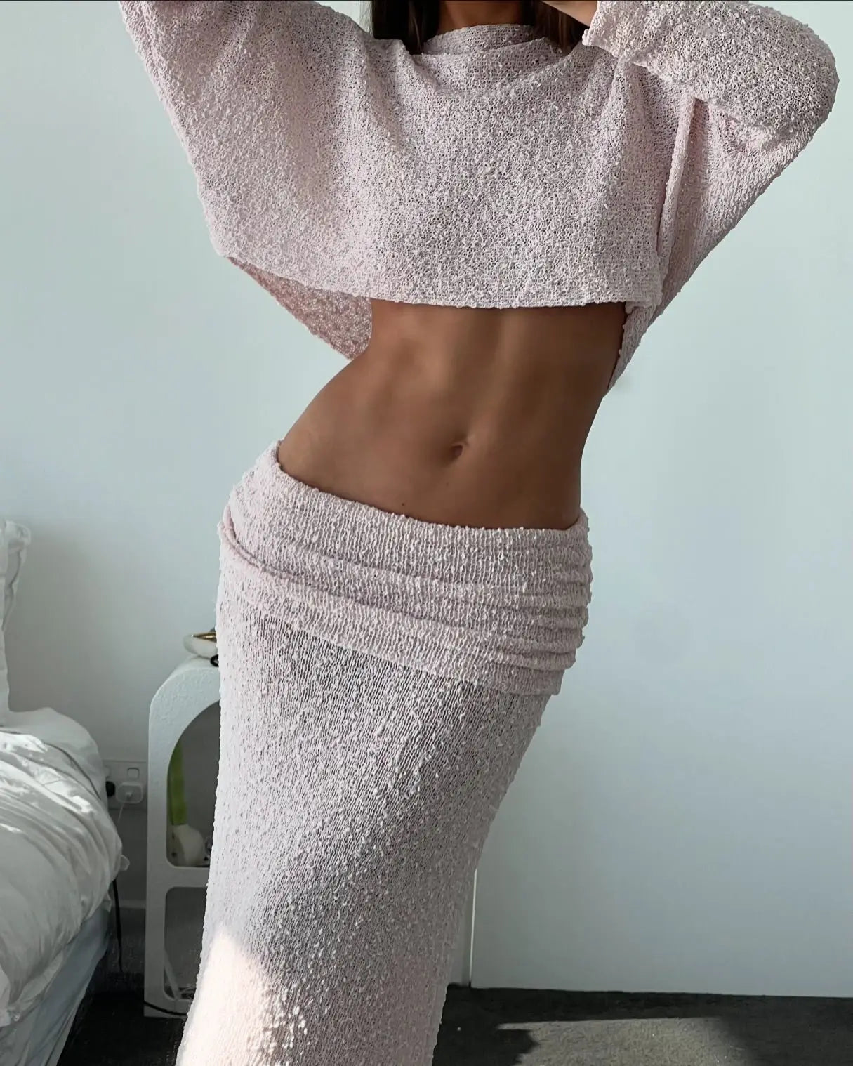 Knit Long Sleeve Top and Maxi Skirt Set