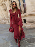 Ruffled Red Flare Sleeve Maxi Dress