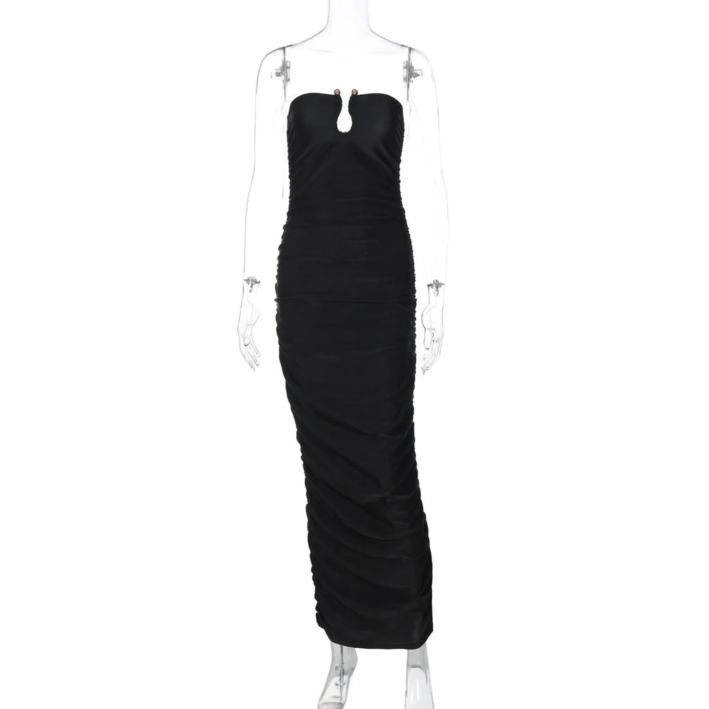 Off-Shoulder Black Sleek Maxi Dress