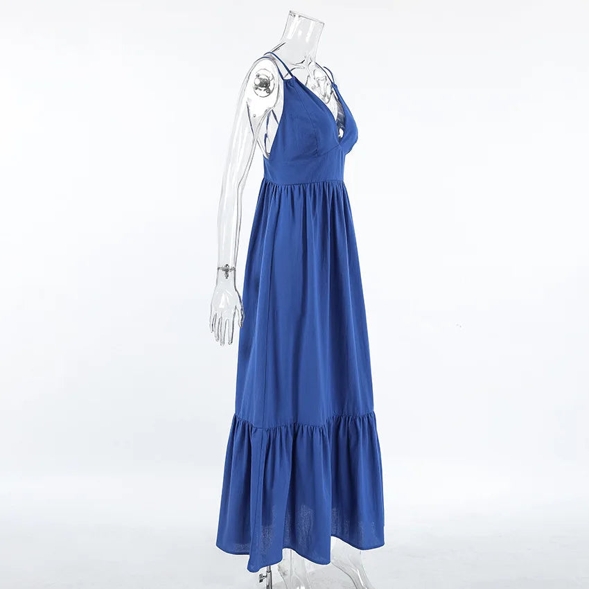 Patchwork Sleeveless Solid Color Maxi Dress