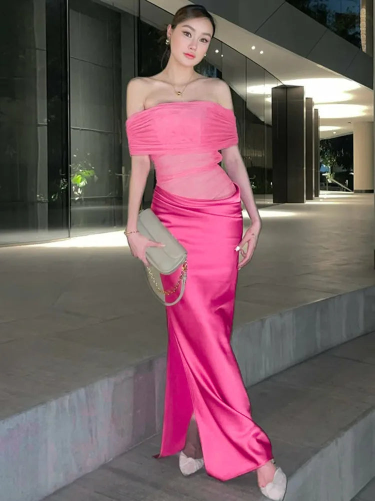 Off Shoulder Strapless Backless Maxi Dress