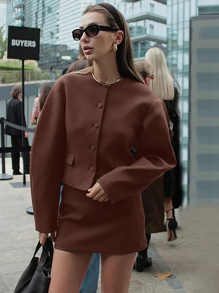 Round Neck Long Sleeve Jacket Suit Mini Dress