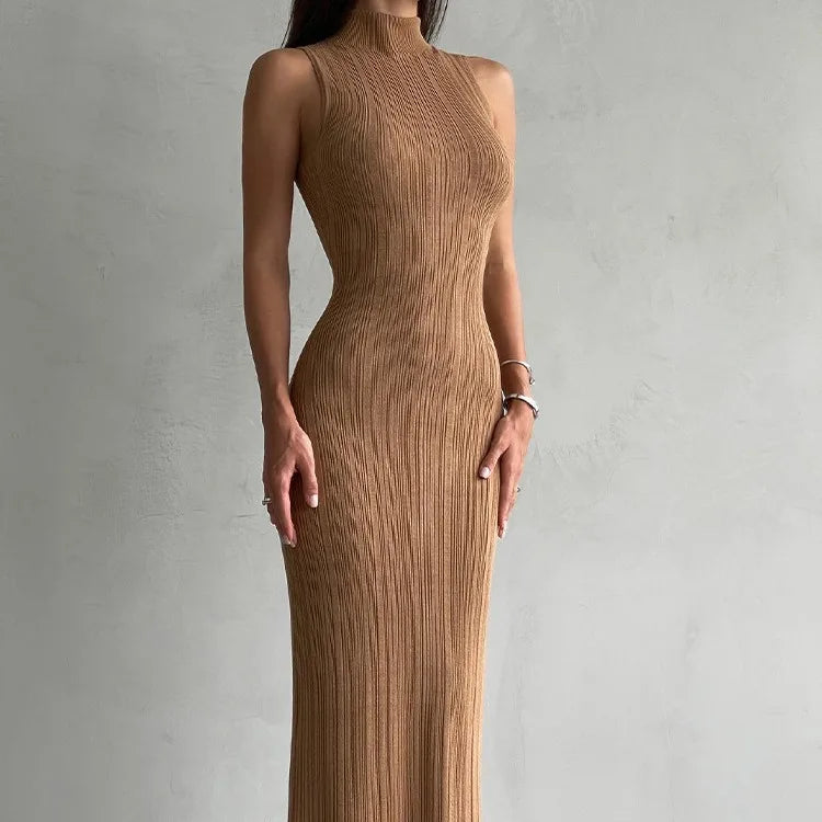 Sleeveless Turtleneck Casual Maxi Dress