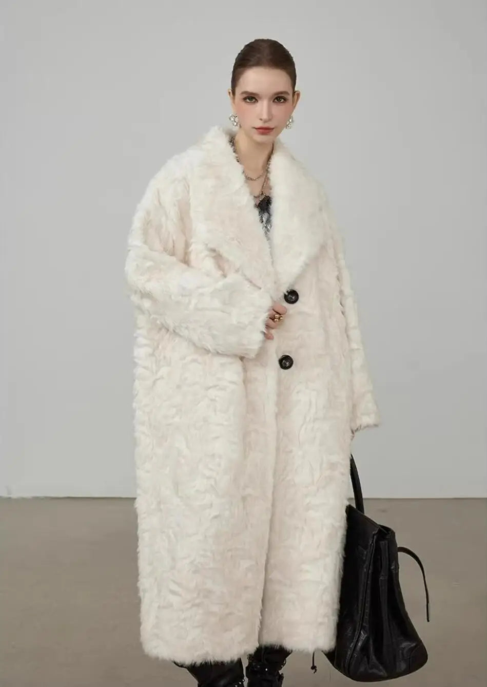 Large Lapel Shaggy Faux Fur Long Party Dress