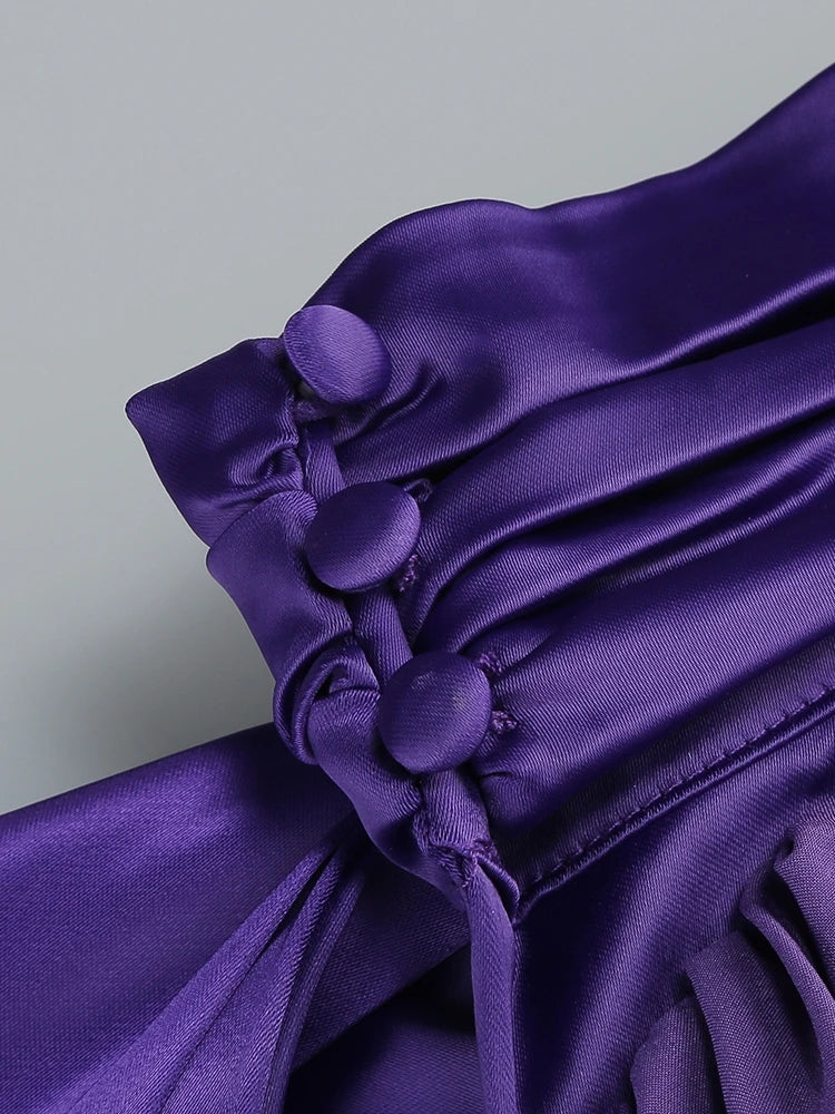 Purple Satin Halter Neck 3D Flower Maxi Dress