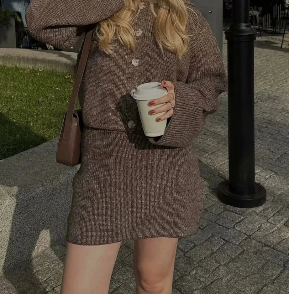 Lapel Cardigan Elastic Waist Mini Skirt Party Dress