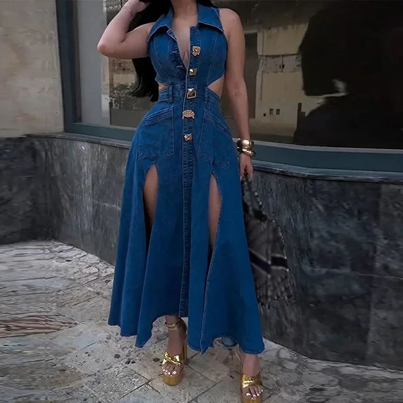 Denim Maxi Party Dress