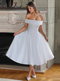 Off Shoulder Flared Elegant Midi Dress