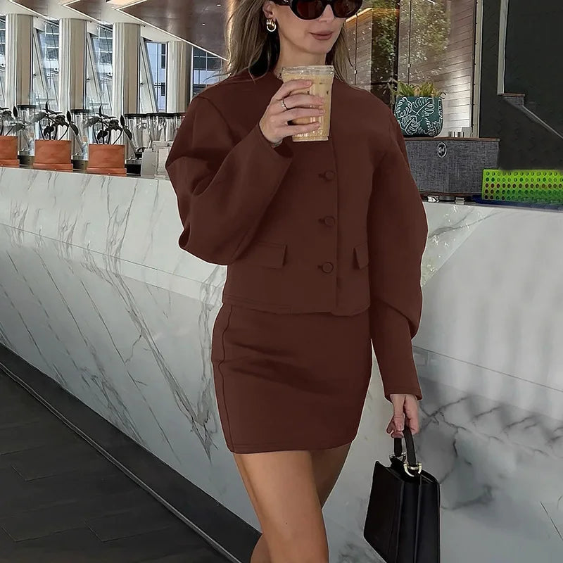 Round Neck Long Sleeve Mini Suit Sweater