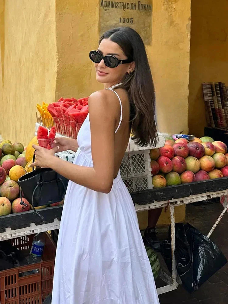 Backless V Neck Easy Fit Midi Dress