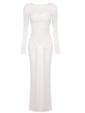 Long Sleeve Pleated Draped Maxi Dress