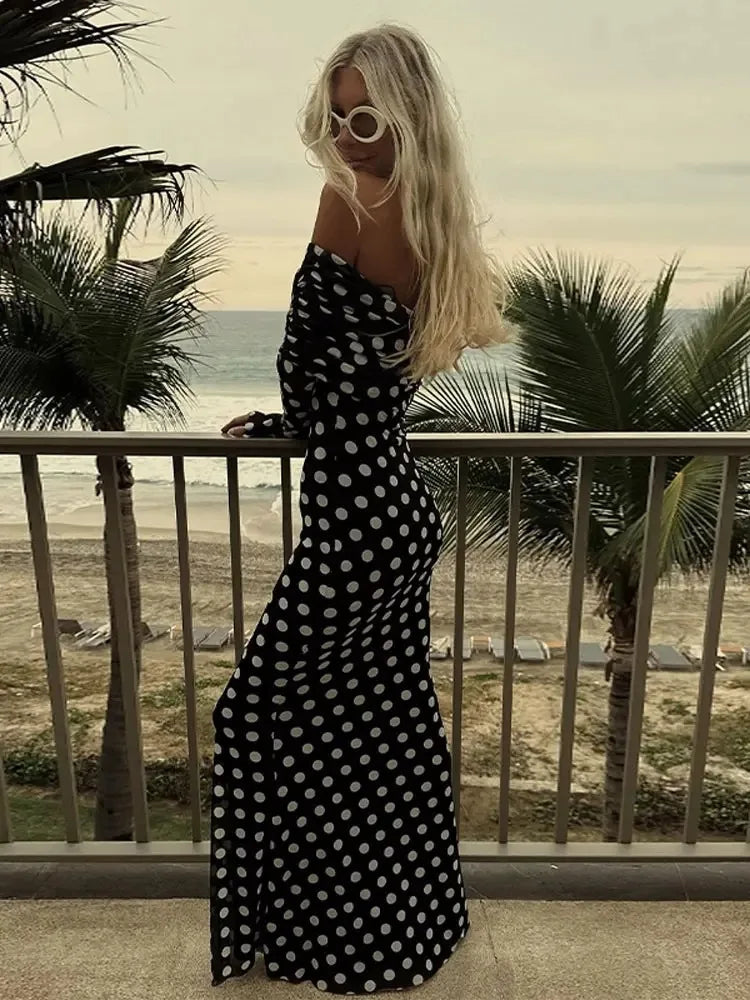 Polka Dot Off Shoulder Long Sleeve Mini Dress