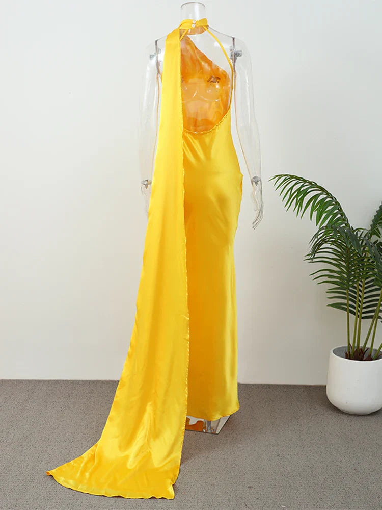 Yellow Satin Sleek Maxi Dress
