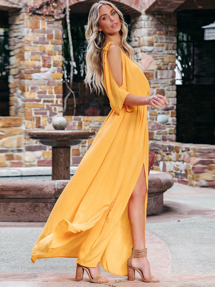 Solid Color Beach Style Maxi Dress