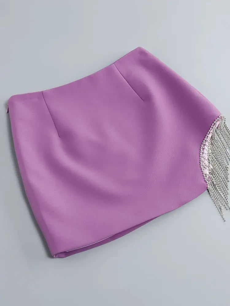 Purple Tassel Skirt Long Sleeve Jacket Mini Dress