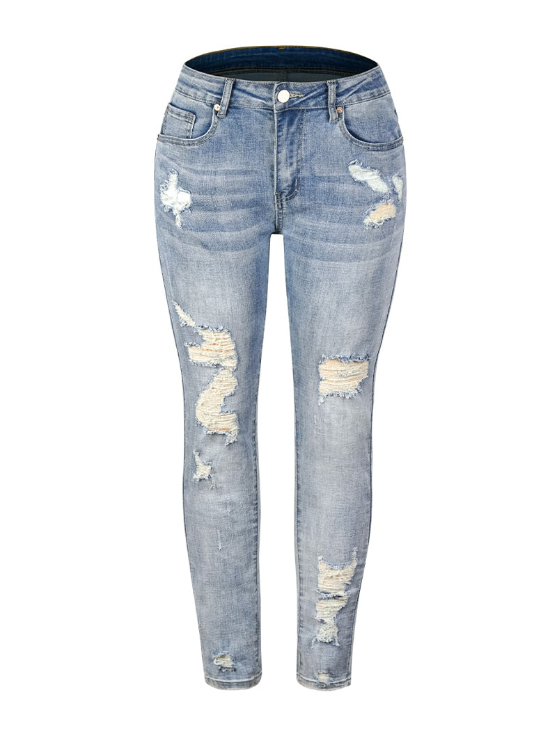 Blue Ripped High Waist Slim Denim Jean