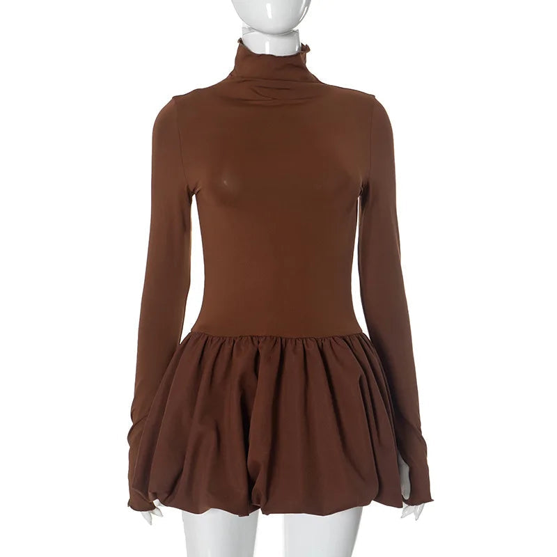 Long Sleeve Turtleneck Bud Style Mini Dress