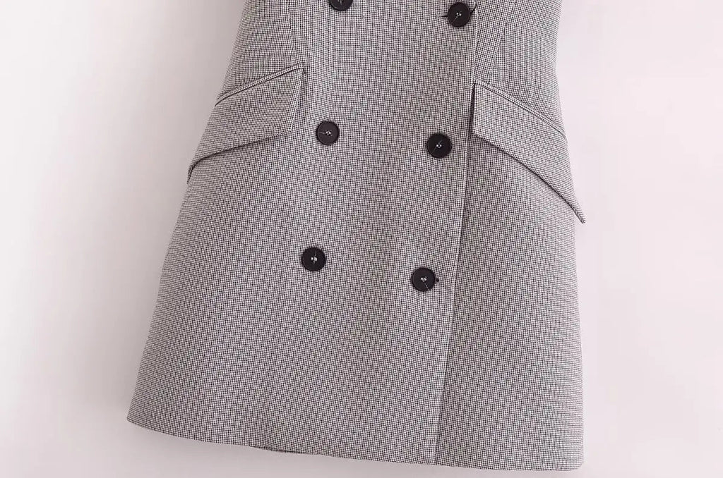 Plaid Halter Sleeveless Button Party Dress