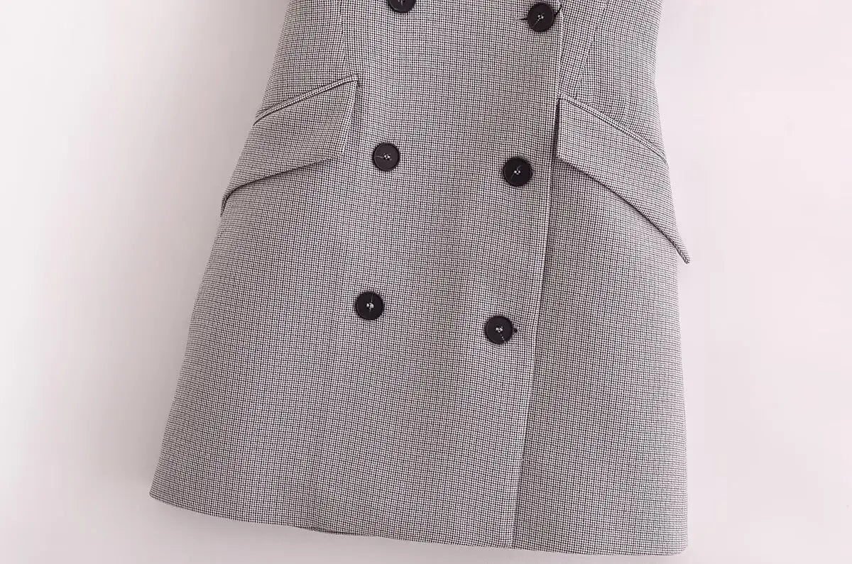 Plaid Halter Sleeveless Button Party Dress
