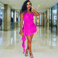Ruffled Ribbon One Shoulder Crop Mini Dress