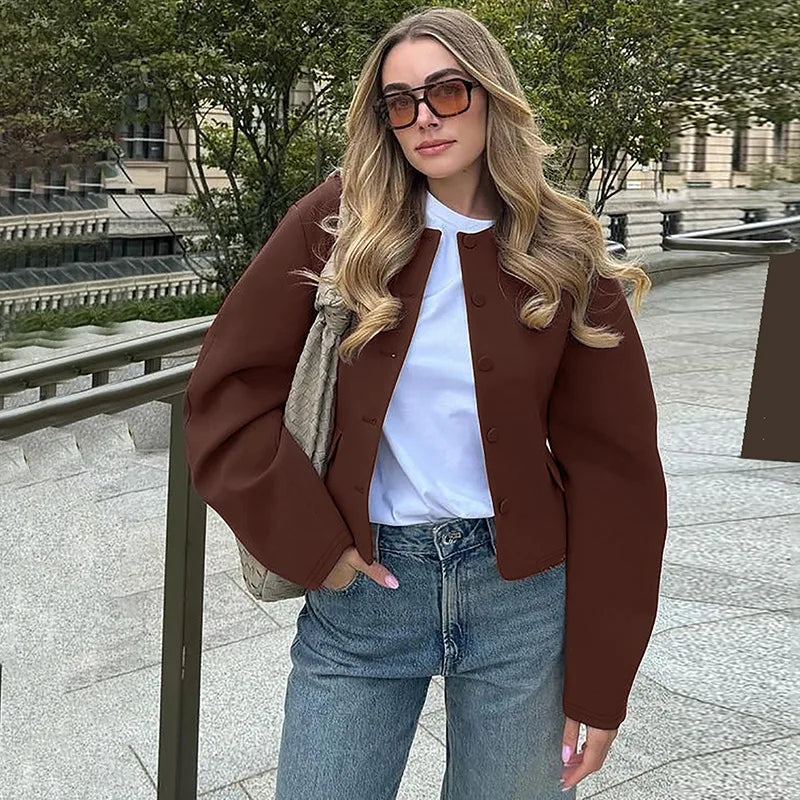 Round Neck Long Sleeve Jacket Suit Mini Dress