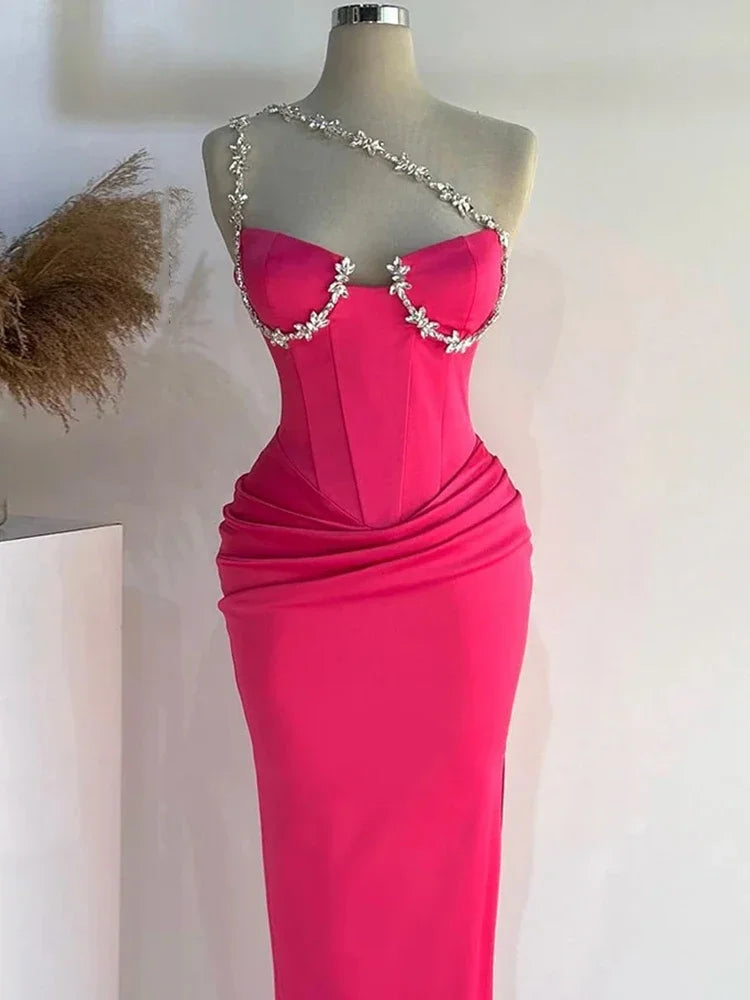 Red Diamond One Shoulder Midi Dress