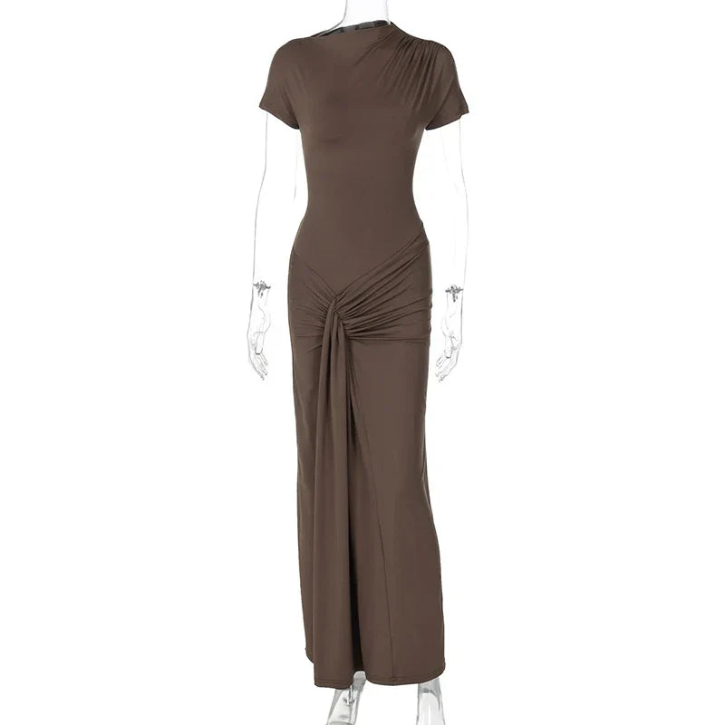 Short Sleeve Curvy Tie-Up Flattering Maxi Dress