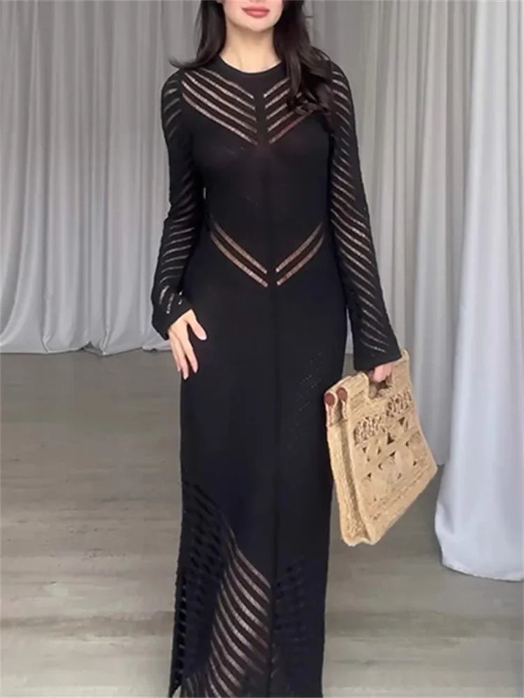 Sleeveless Patchwork Knit Maxi Dress