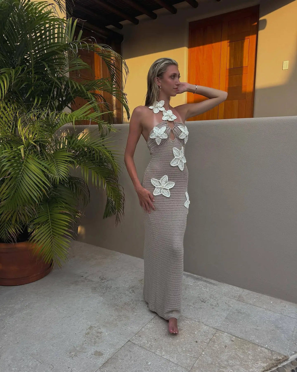 Floral Halter Summer Backless Splice Maxi Dress