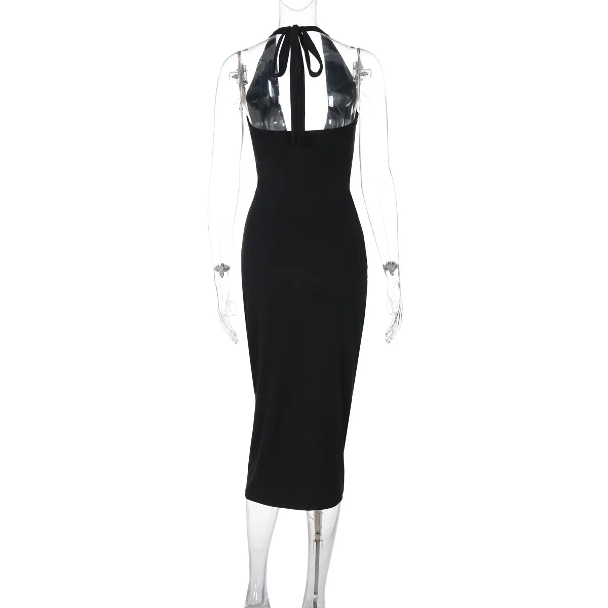 Halter V Neck Backless Elegant Midi Dress
