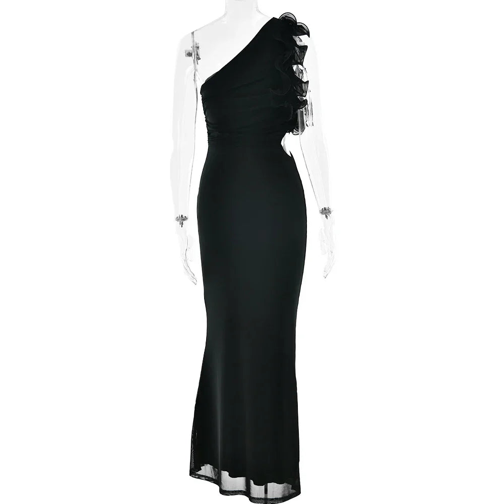 One Shoulder Ruffled Women Summer Maxi Dress