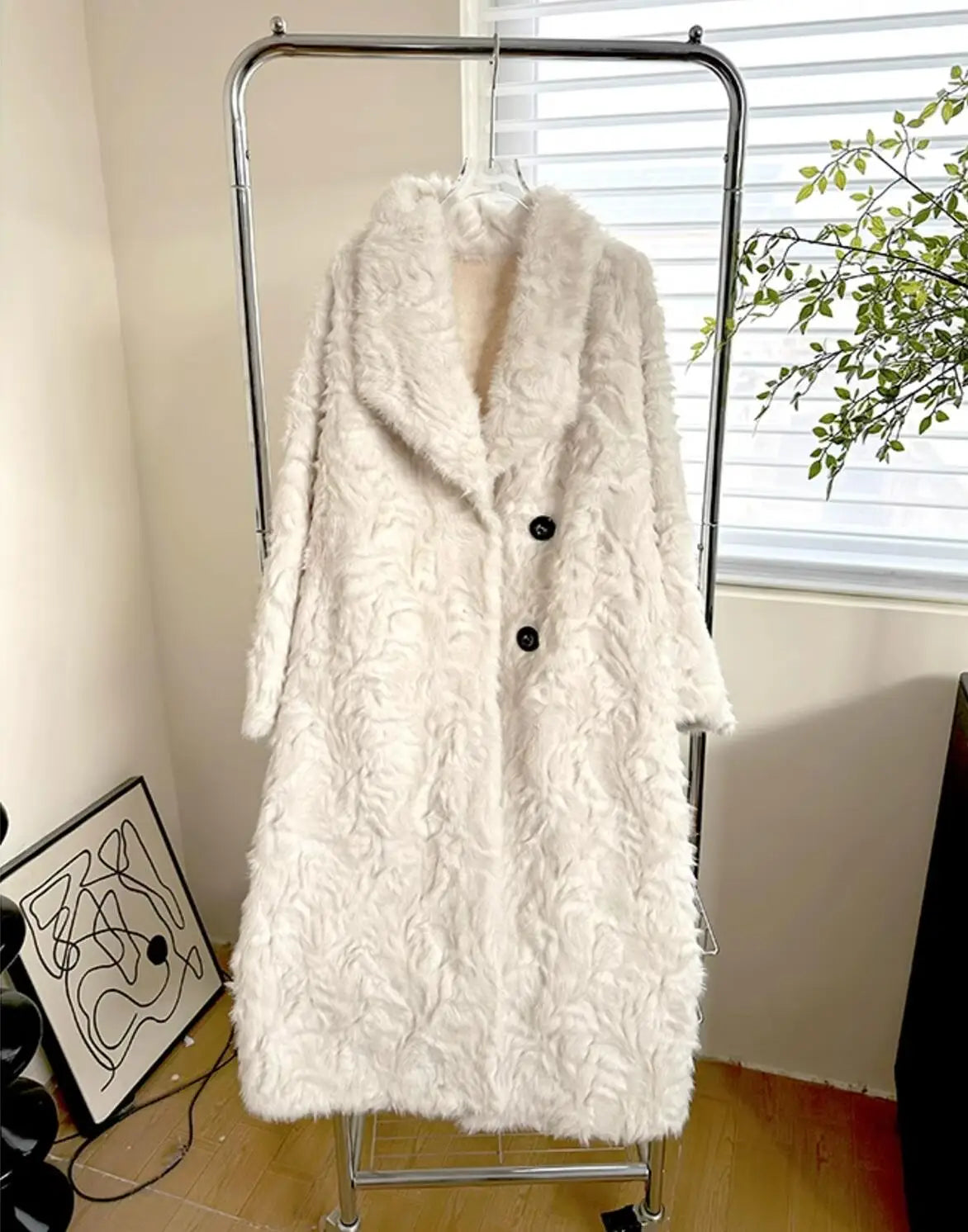 Large Lapel Shaggy Faux Fur Long Party Dress