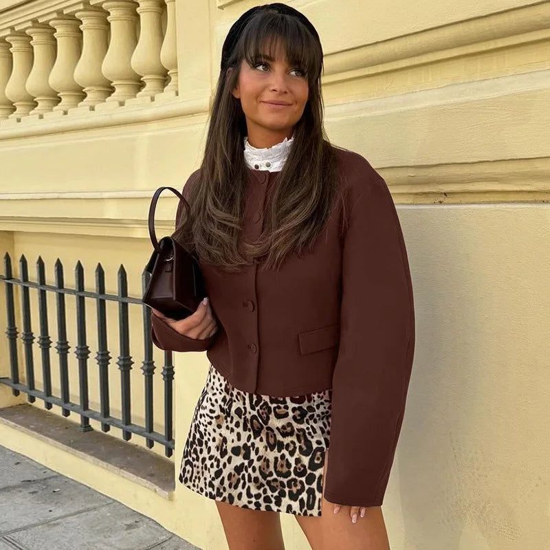 Round Neck Long Sleeve Jacket Suit Mini Dress