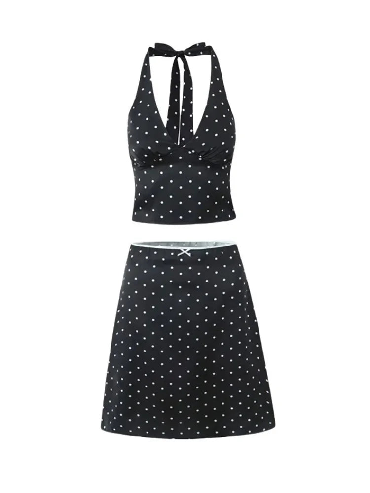 Lace Up Bow Sleeveless Top Skirt Mini Dress