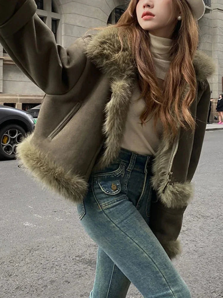 Faux Suede Leather Jacket Party Dress