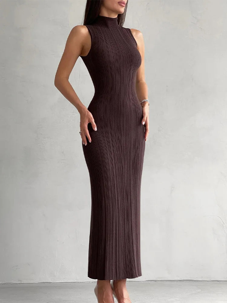 Sleeveless Turtleneck Casual Maxi Dress