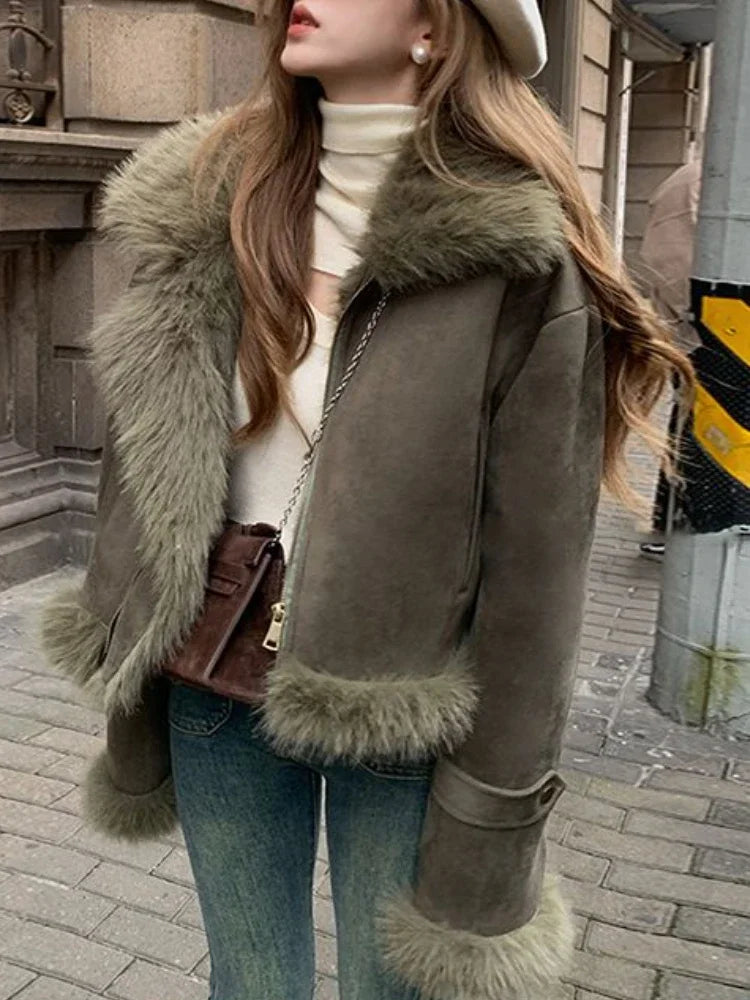 Faux Suede Leather Jacket Party Dress
